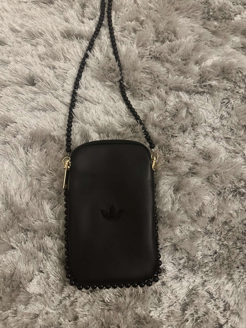 adidas Black Beaded Crossbody Pouch with Trefoil